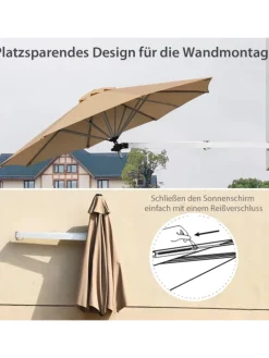 Ø247cm Sonnenschirm wandmontiert in Hellbraun