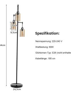 164cm Standleuchte in Schwarz