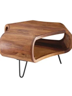 Couchtisch | Sheesham, 55x55x38cm, Ablage, Metallgestell