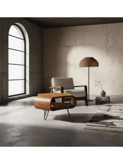 Couchtisch | Sheesham, 55x55x38cm, Ablage, Metallgestell