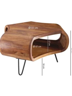 Couchtisch | Sheesham, 55x55x38cm, Ablage, Metallgestell