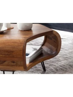 Couchtisch | Sheesham, 55x55x38cm, Ablage, Metallgestell