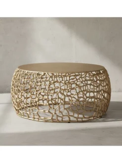 Couchtisch Ast-Design | Metall Gold, 66x66cm, Rund in Gold