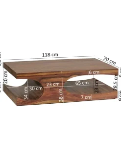 Couchtisch BOHA Massiv-Holz 118 cm breit Wohnzimmer-Tisch in Massivholz