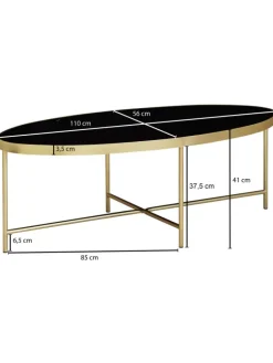 Couchtisch Glastisch | Glas/Gold, 110x56cm, Oval