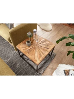 Couchtisch Mango Massivholz 55x40x55 cm Tisch mit Metallgestell