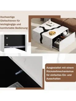 Couchtisch mit Schublade in Weiß, Würfelform & Marmoroptik