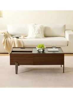 Couchtisch mit Schubladen & Glasplatte in Dunkelbraun