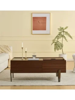 Couchtisch mit Schubladen & Glasplatte in Dunkelbraun