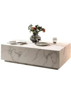 Couchtisch modern rechteckig 120x75 cm Marmoroptik in Weiß