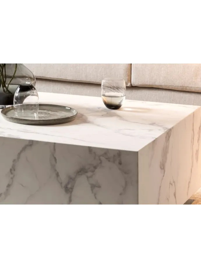 Couchtisch modern rechteckig 120x75 cm Marmoroptik in Weiß