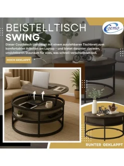Couchtisch Swing aus Metall mit verstellbarer Holz Tischplatte in Grau