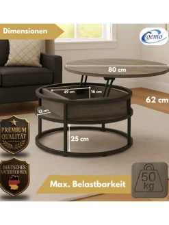 Couchtisch Swing aus Metall mit verstellbarer Holz Tischplatte in Grau