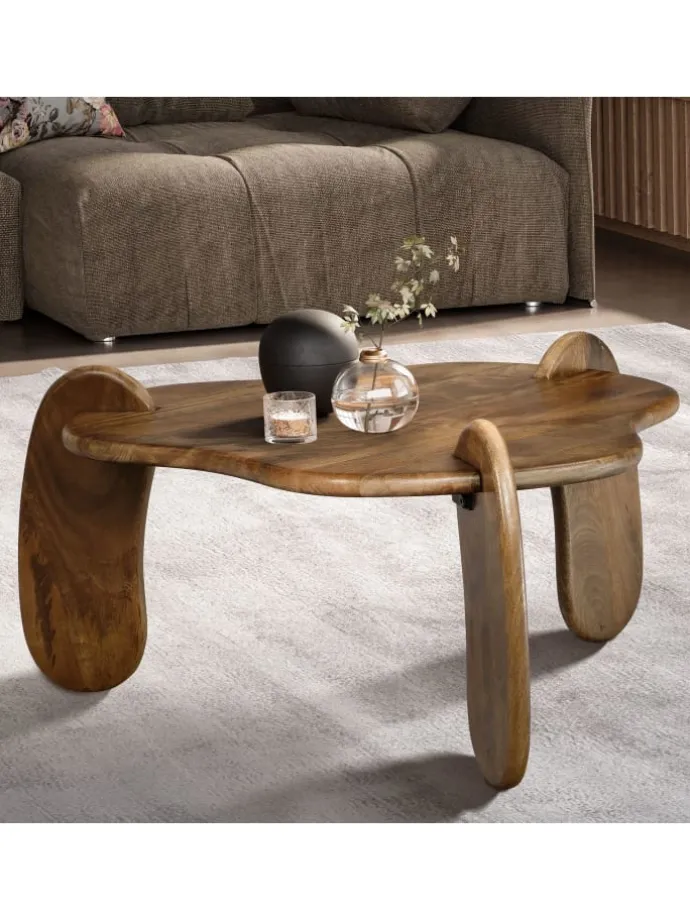 Couchtisch 78x78x39,5 cm Mango Massivholz Walnussfarben Sofatisch