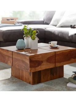 Couchtisch 57,5x57,5x30 cm Massivholz Sofatisch Quadratisch,