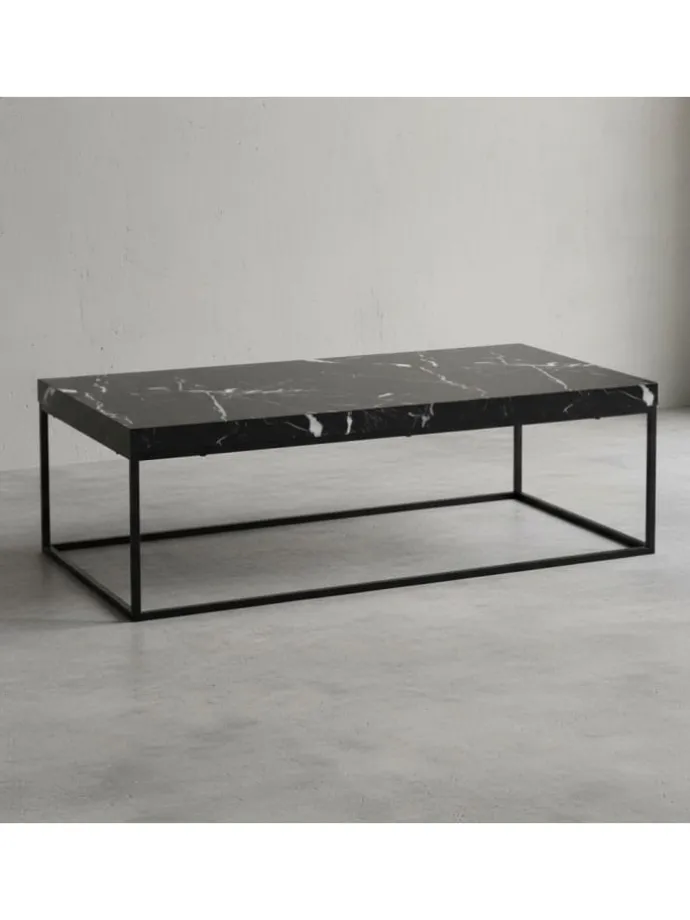 Couchtisch 120x60x38 cm Sofatisch in Marmor-Optik Modern, in Schwarz