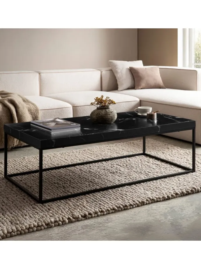 Couchtisch 120x60x38 cm Sofatisch in Marmor-Optik Modern, in Schwarz