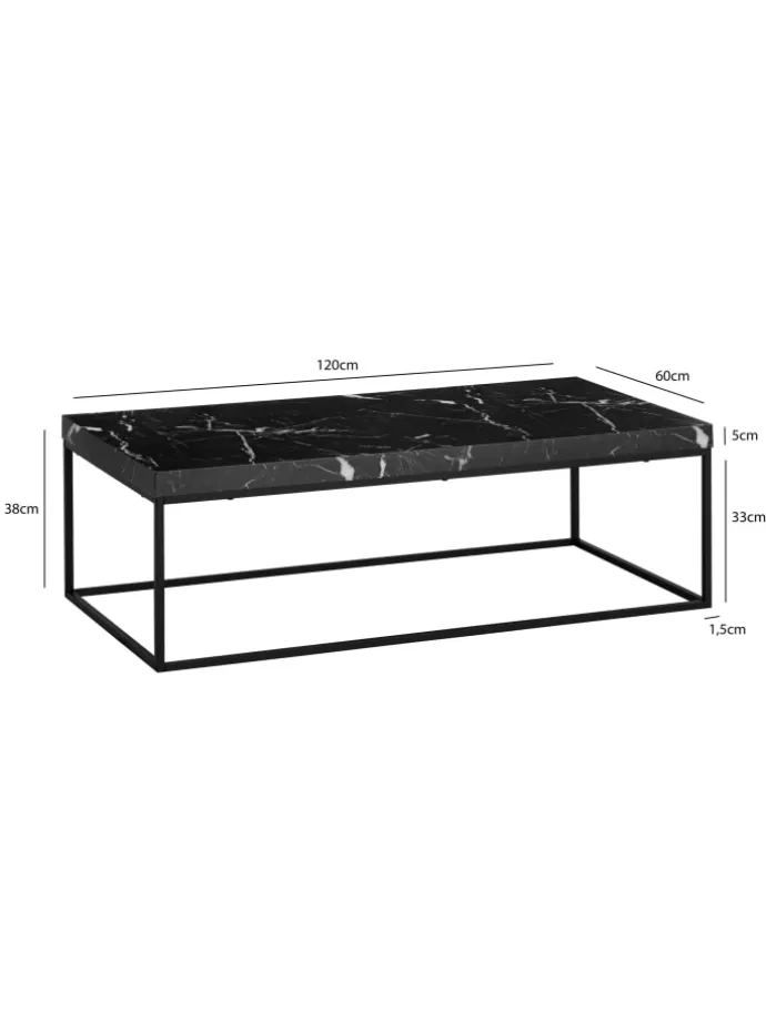 Couchtisch 120x60x38 cm Sofatisch in Marmor-Optik Modern, in Schwarz