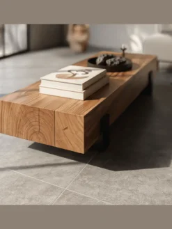 Couchtisch 115x22x44cm Massivholz / Metall Sofatisch, Design