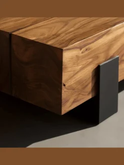 Couchtisch 115x22x44cm Massivholz / Metall Sofatisch, Design