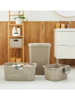 Country 3er-Set Wäschesammler 55l mit Deckel in Cappuccino