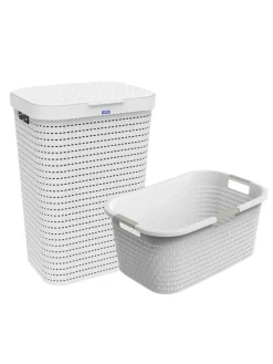 Country Set 2tlg. bestehend aus Korb 40l und Sammler 55l mit Deckel in Weiß