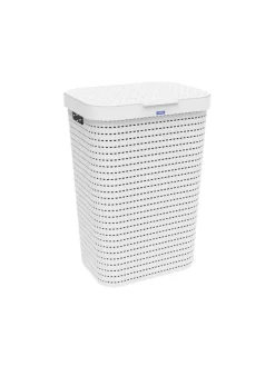 Country Wäschesammler 55l mit Deckel und Tragegriffen in Weiß
