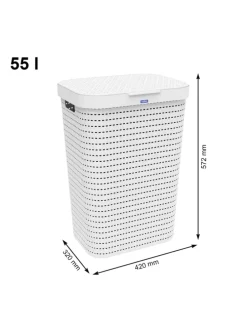 Country Wäschesammler 55l mit Deckel und Tragegriffen in Weiß