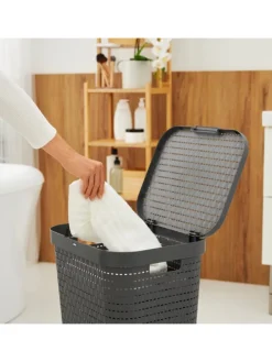 Country Wäschesammler 55l mit Deckel und Tragegriffen in Anthrazit