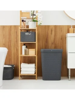 Country Wäschesammler 55l mit Deckel und Tragegriffen in Anthrazit