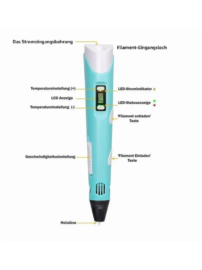 3D Drucker Stift Set Blau für Kinder Erwachsene mit 3 Farben 1.75mm