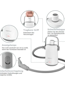 Dampfreiniger 1000W inkl. 10 Zubehör in Grau