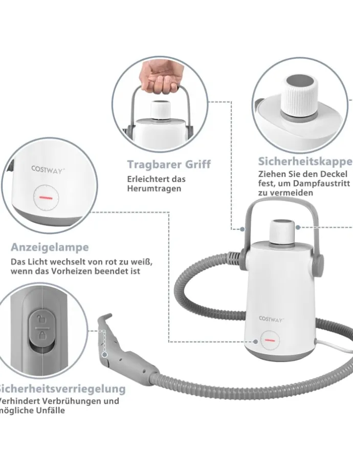 Dampfreiniger 1000W inkl. 10 Zubehör in Grau