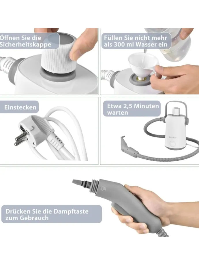 Dampfreiniger 1000W inkl. 10 Zubehör in Grau