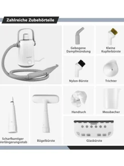 Dampfreiniger 1000W inkl. 10 Zubehör in Grau