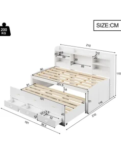 Daybett in Weiß 90x200 cm mit LED USB und 3 Schubladen ohne Matratze