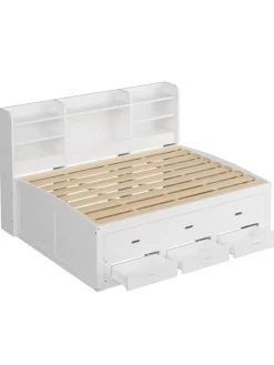 Daybett in Weiß 140x200 cm mit LED USB und 3 Schubladen ohne Matratze