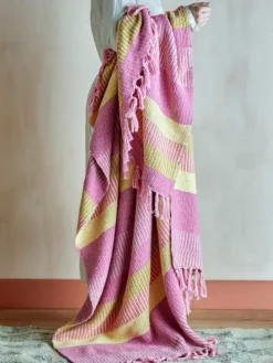 Decke ISNEL Pink Gelb Gestreift 160x130 cm