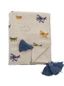 Decke PLANE Natur mit Flugzeugen und Blauen Quasten 160x130 cm