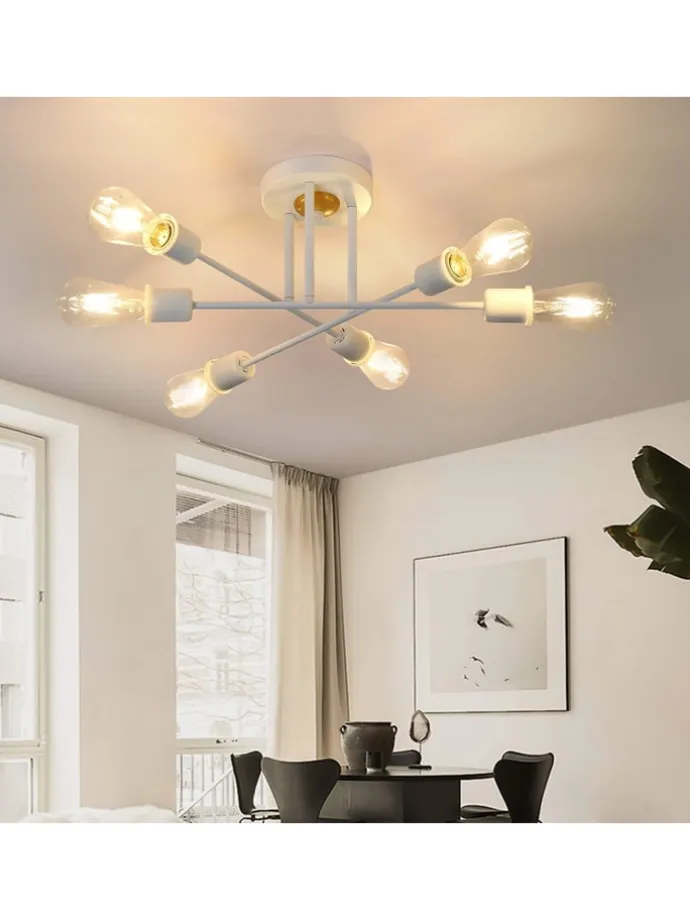 Deckenleuchte 6-flammige E27 in Weiß Retro Flurlampe