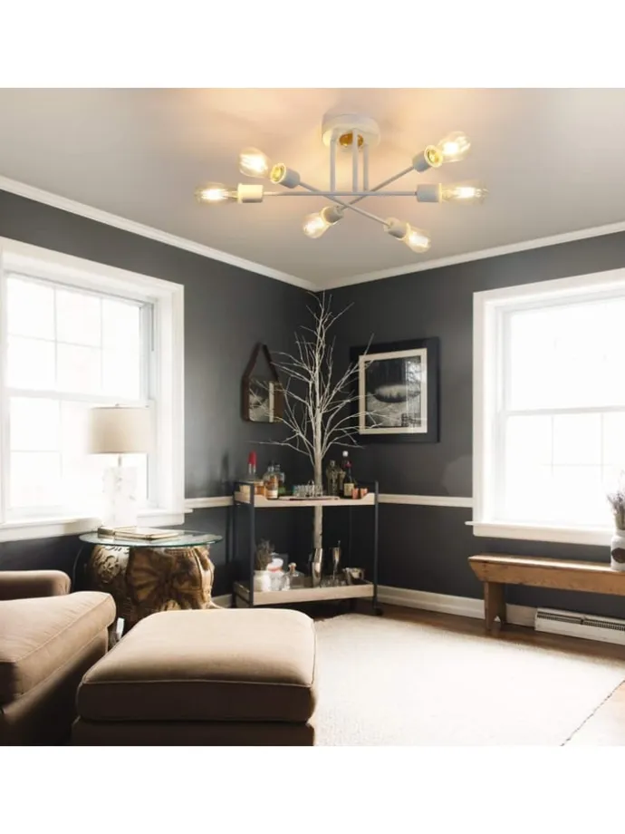 Deckenleuchte 6-flammige E27 in Weiß Retro Flurlampe