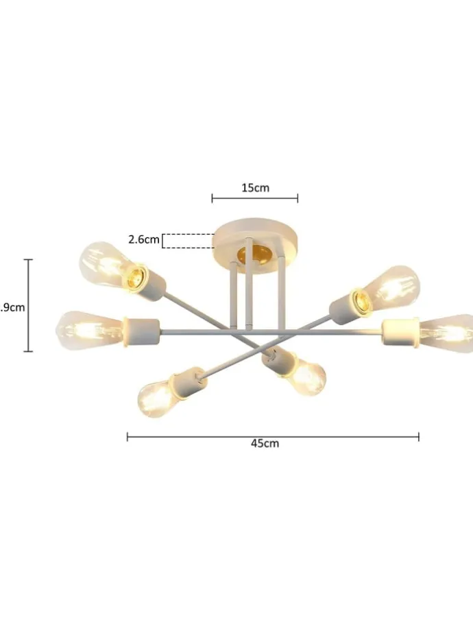 Deckenleuchte 6-flammige E27 in Weiß Retro Flurlampe