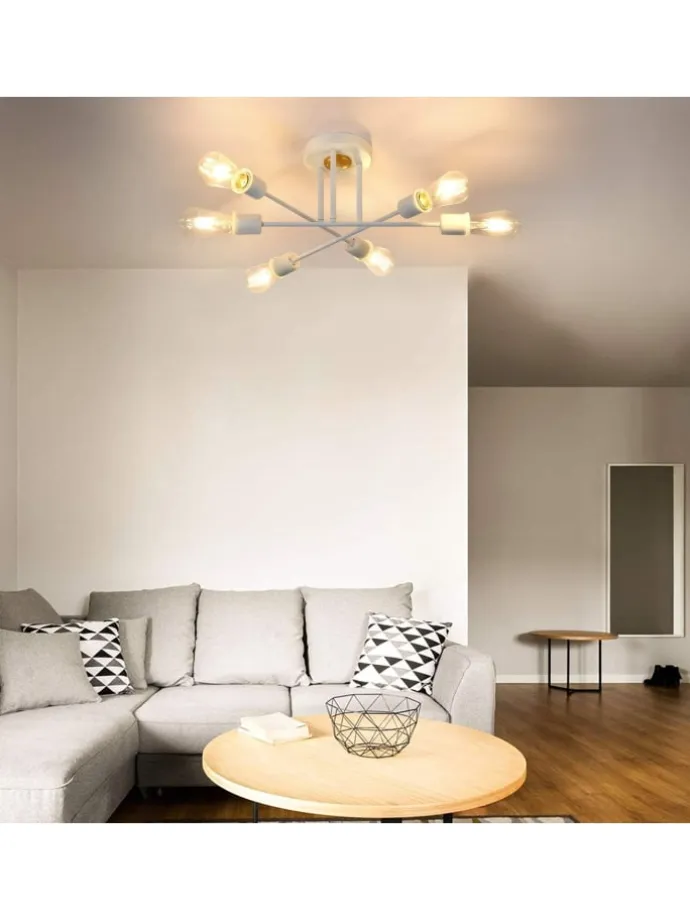 Deckenleuchte 6-flammige E27 in Weiß Retro Flurlampe