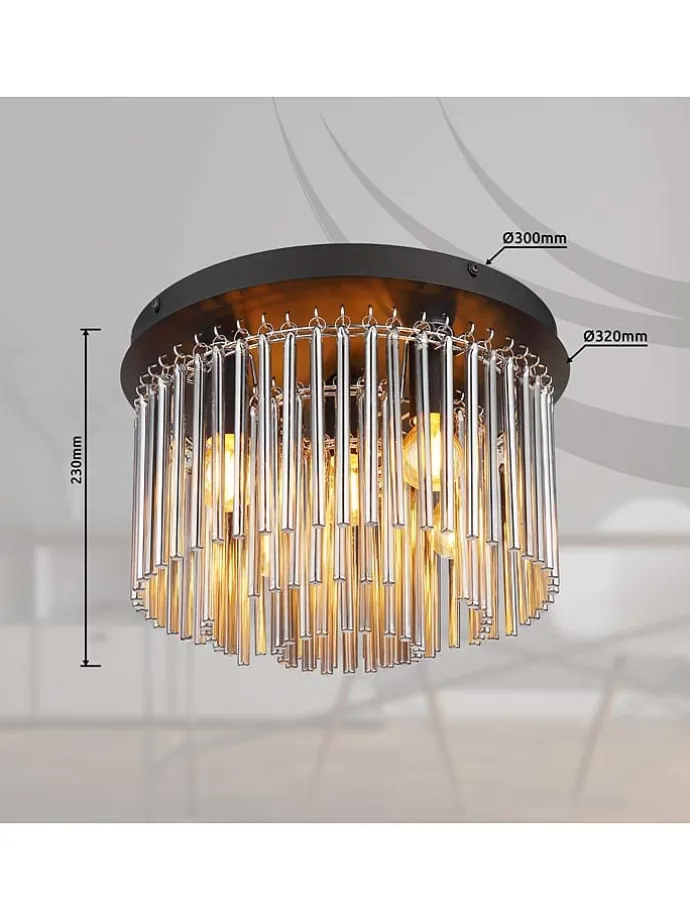 Deckenleuchte "Gorley" in Schwarz/ Braun - Ø 32 cm