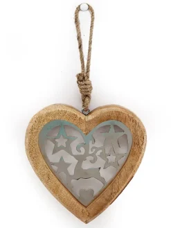 Dekoanhänger ''Heart'' in Hellbraun/ Weiß - (H)15 cm