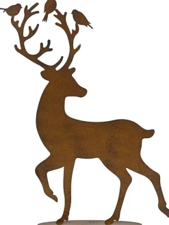 Dekoaufsteller "Hirsch mit Vögeln" in Hellbraun - (B)39,5 x (H)52 cm