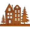 Dekoaufsteller "Häuser mit Bäumen" in Hellbraun - (B)39,5 x (H)28 x (T)10 cm