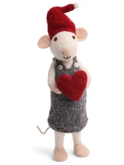 Dekofigur ''Mouse'' in Grau/ Weiß/ Rot - (B)6 x (H)27 x (T)6 cm