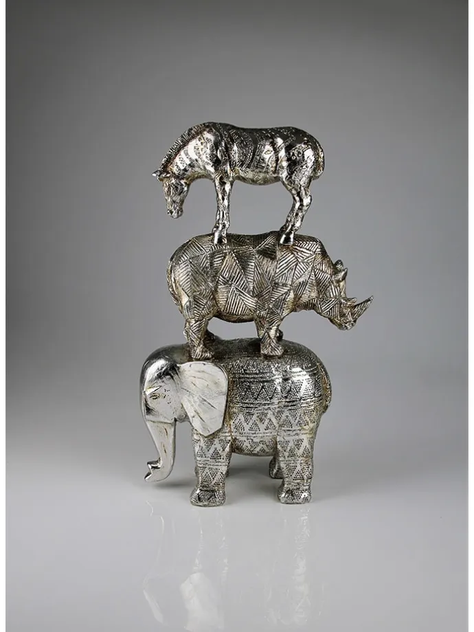 Dekofigur "Wilde Tiere" in Silber - (B)23 x (H)33 cm