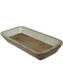 Dekoschale aus Mangoholz in natur/weiß - L: 40cm